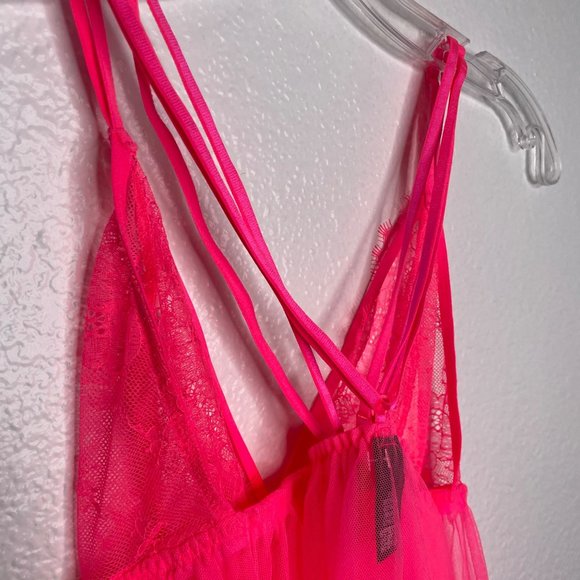 Victoria's Secret Women's Lingerie Size L Neon Pink Sleeveless Lace Baby Doll - Picture 9 of 11